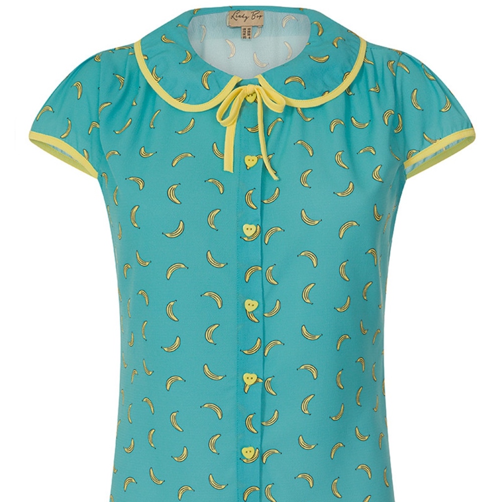 Tracey Mae' Blue Bananas Print Shirt